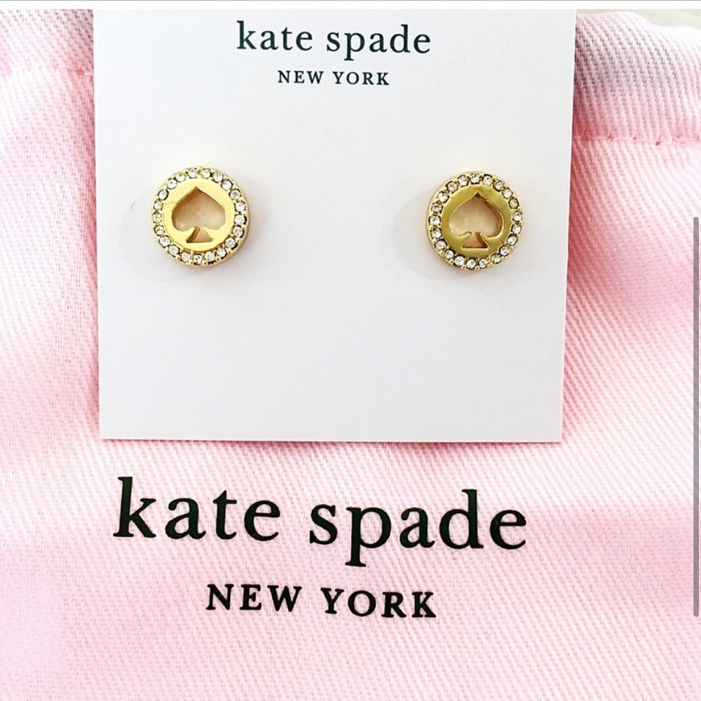 Kate Spade New York Pave Halo Spade Studs Silver Gold New W/Pouch
